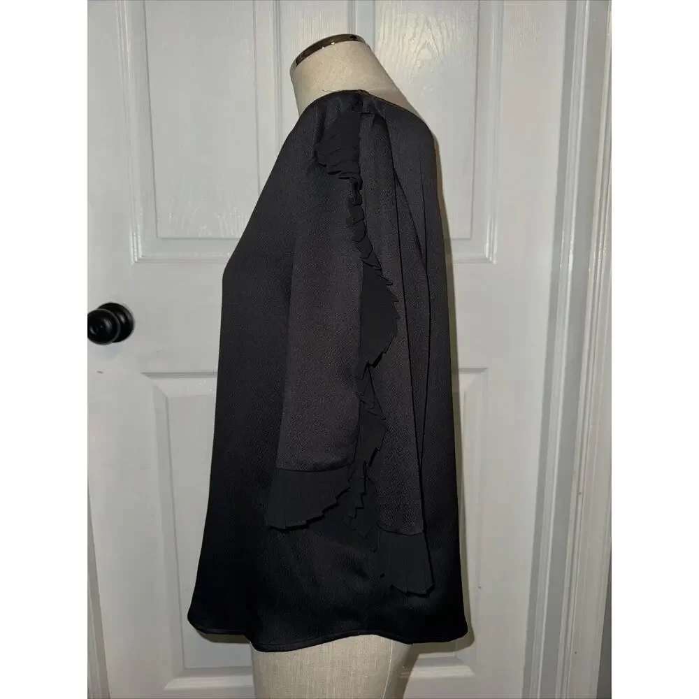 Plenty By‎ Tracy Reese Black Blouse 3/4 Sleeve Size L Large Flutter Sleeve